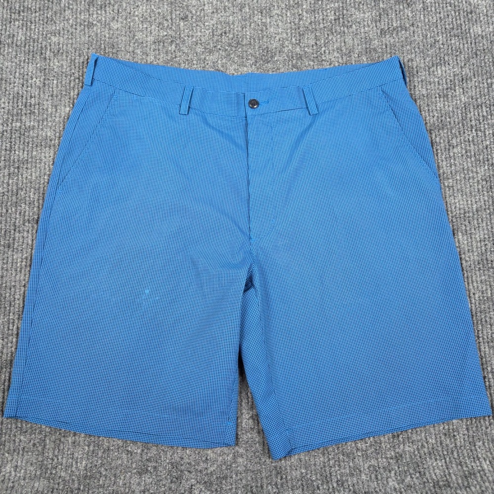 PGA Tour Mens Blue Grid Micro Pattern Golf Shorts Size 38 Performance Athletic